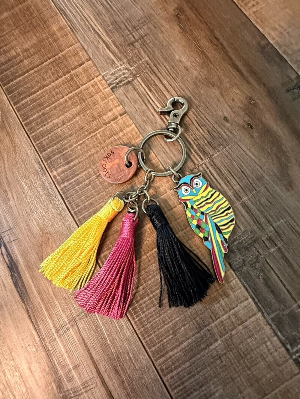 SakRoots Owl Tassel Keychain Boho Charm Purse Clip Keyring Enamel Metal Bird Fob